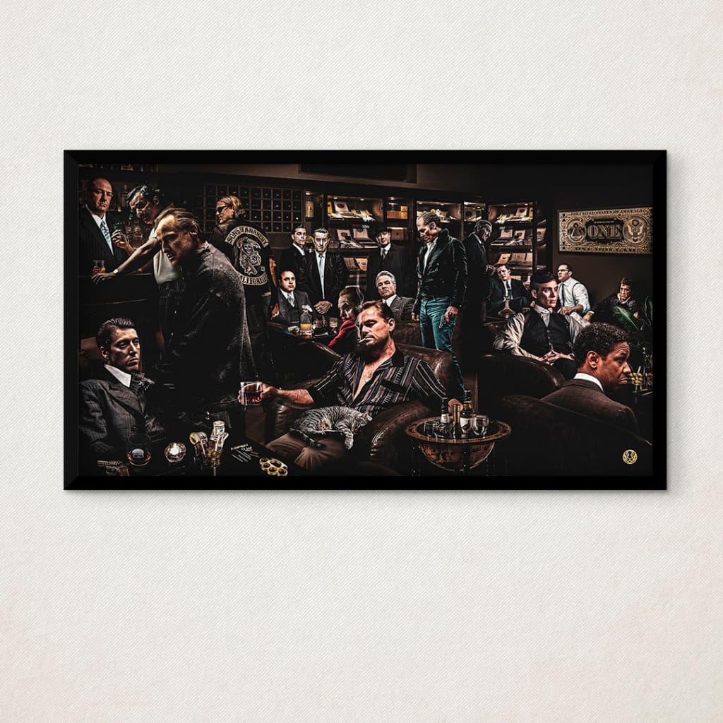 Quadro Decorativo Vidro Clube Gangsters Máfia Negócios Poquer Celebridades 103x53