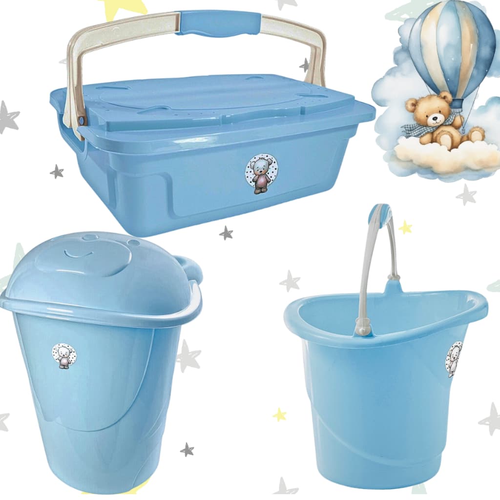 Kit organização infantil Organizador 3L Cesto 41L Balde 8L Baby Menino Azul Quarto Organização prática Plástico resisten