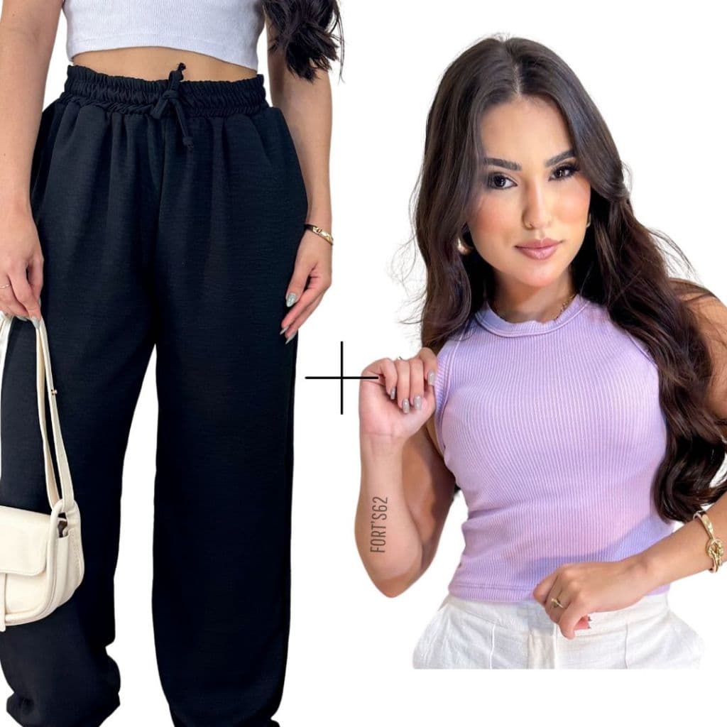 kit 2 Peças Calça e Cropped Calça Pantalona Dunas