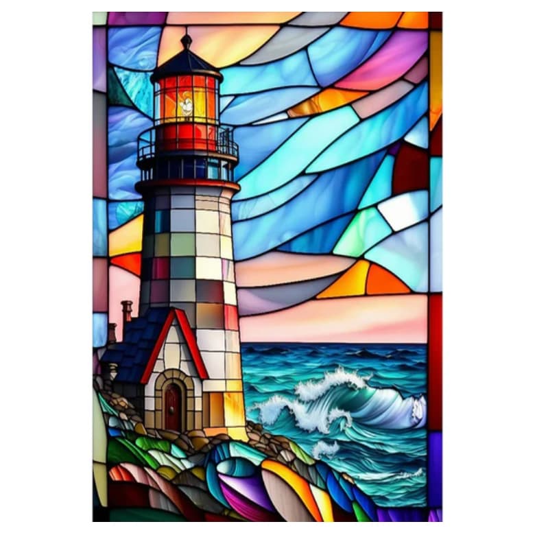 Kit De Pintura Diamante 5d Farol Mar Vitral 30x40cm Diy