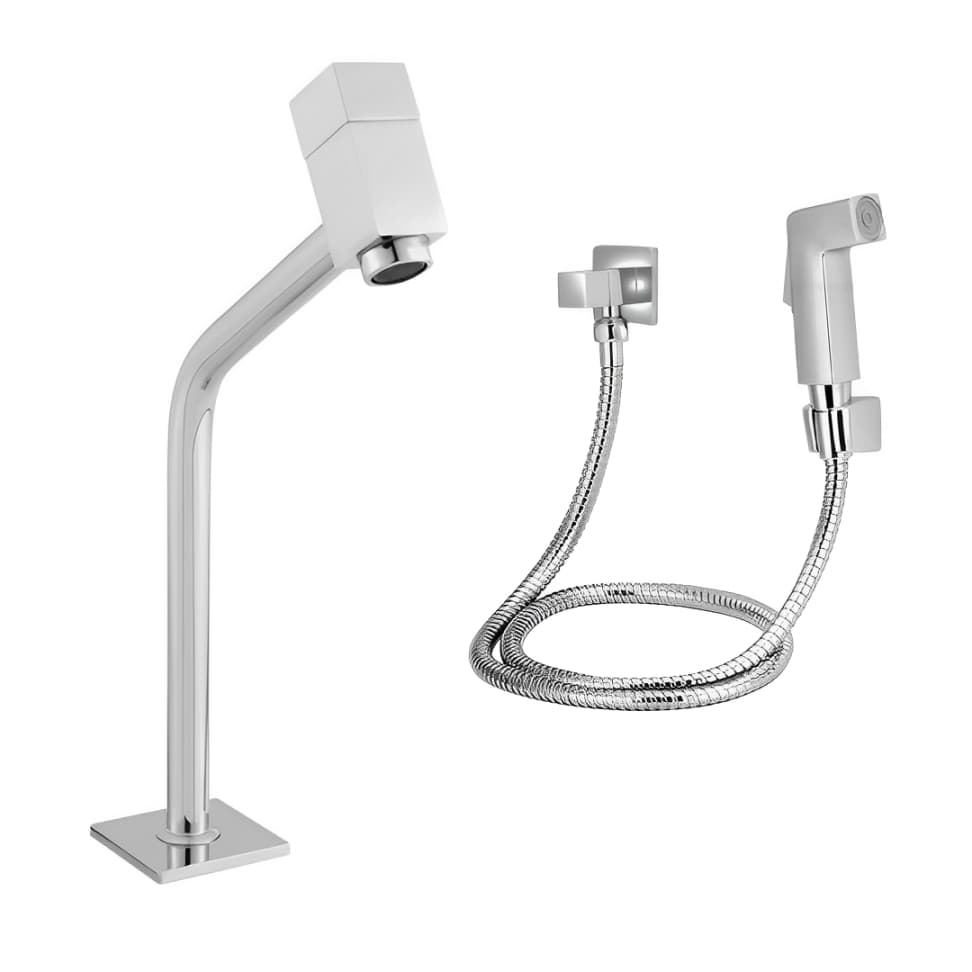Torneira 3040 Metal Alta + Ducha Higiênica Quadrada Cromada