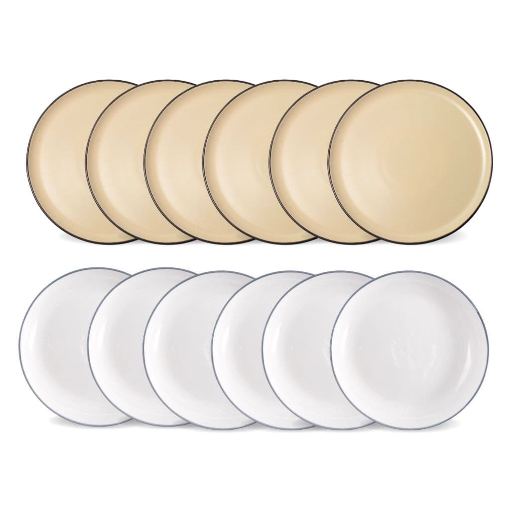 Jogo 6 Pratos Sobremesa Cerâmica Bege/Branco Cor Neutra Minimalista Mesa Posta Doces Profissional