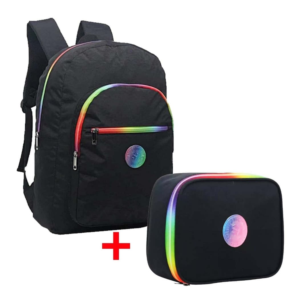 Mochila Com ou Sem Estojo Feminina Em Nylon Cores Arco-íris Degradê