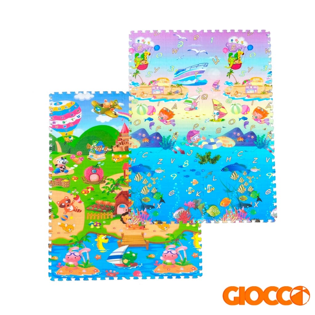 Tapete Infantil de Atividades Dupla face Portátil Fazenda Praia ABC Dupla Face 59x59x2cm Giocco