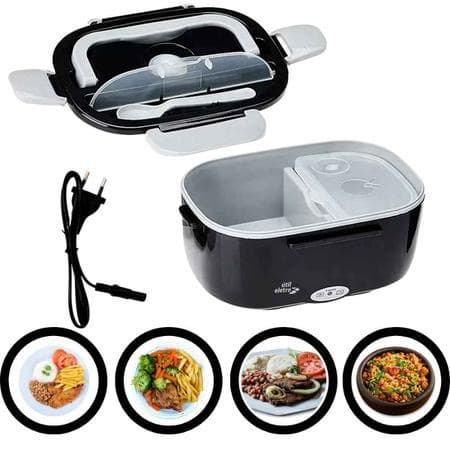 Marmita Elétrica Portátil 12V/24V e 110V/220V com 2 Cabos – Ideal para Viagens e Trabalho