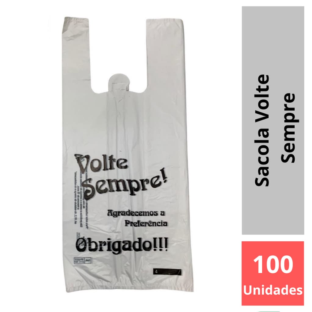 Sacola Plástica Branca Reforçada (30x40) com Logo Volte Sempre (Pacote C/100 Unidades)