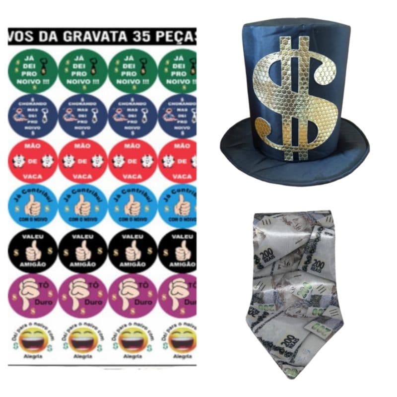 kit hora da gravata cartola, gravata, adesivos
