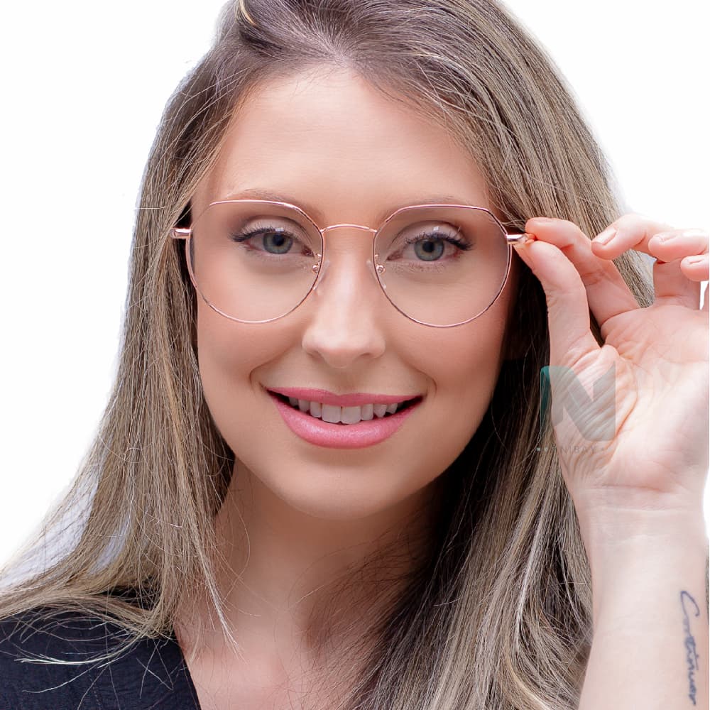 Armação de Óculos para Grau Unissex Tipo Hexagonal Metalizada, Estilo Moderno, Feminino e Masculino
