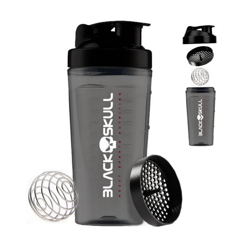 Coqueteleira com mola mixer e filtro 800 ml blackskull preta fume academia
