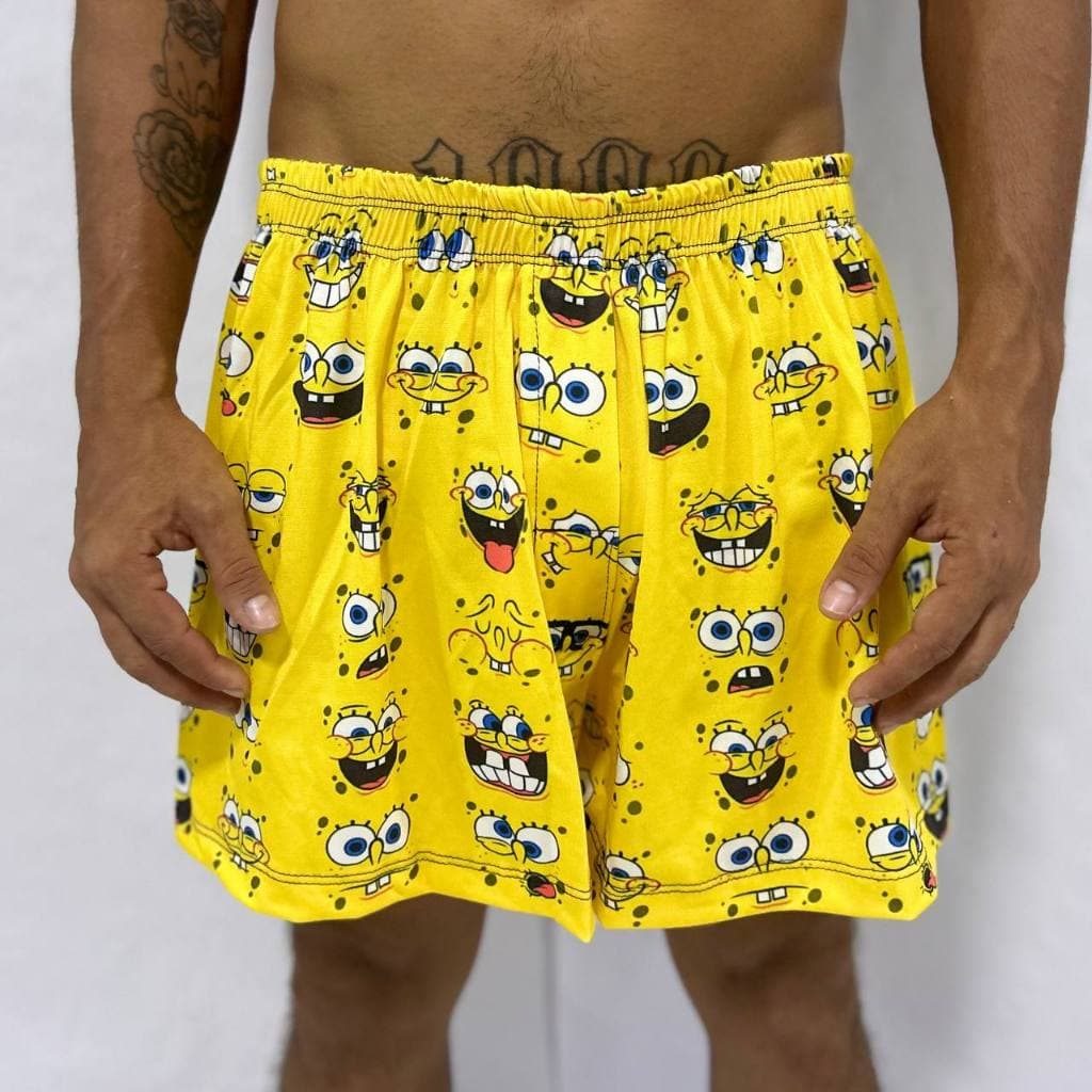 short samba canção esponja amarela calça quadrada desenho geek