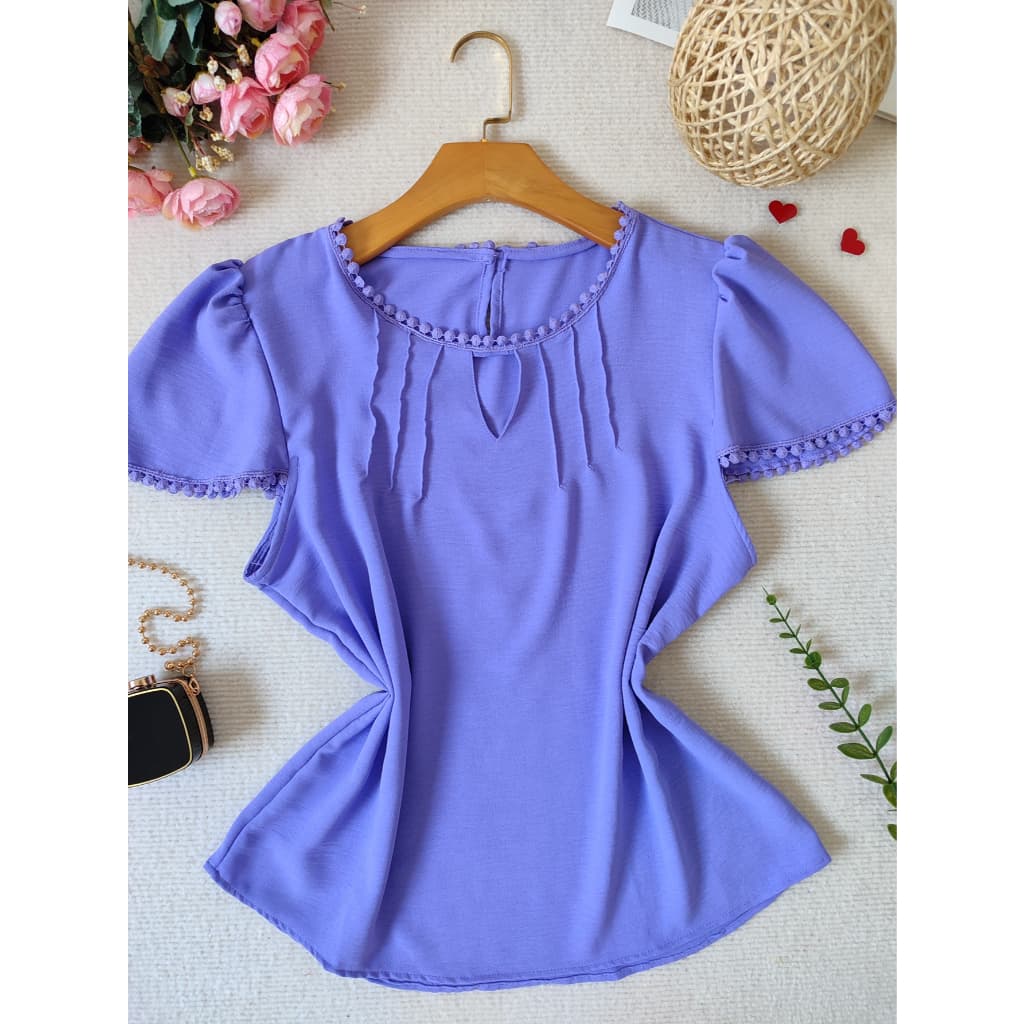 L.L.MODAS FEMININA      blusa com renda feminina manga curta tecido duna