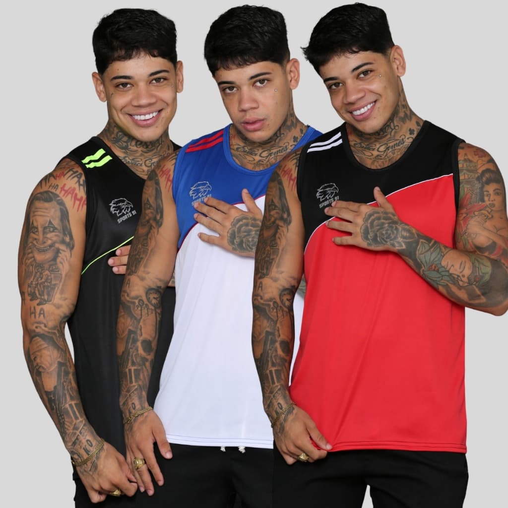 KIT 3 Camiseta Regata Masculina Basica Dry Fit Treino Academia Esportes Exercícios Corrida Casual PROMOÇÃO