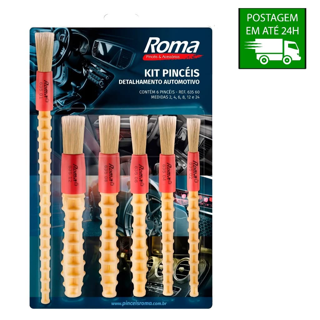 Kit Pincel para Detalhamento Automotivo Roma - 6 Pincéis