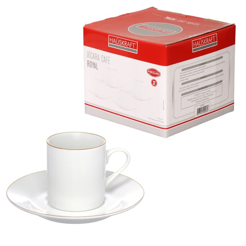 Jogo 4 Xícaras Royal De Porcelana Com Pires Chá Café 90ml