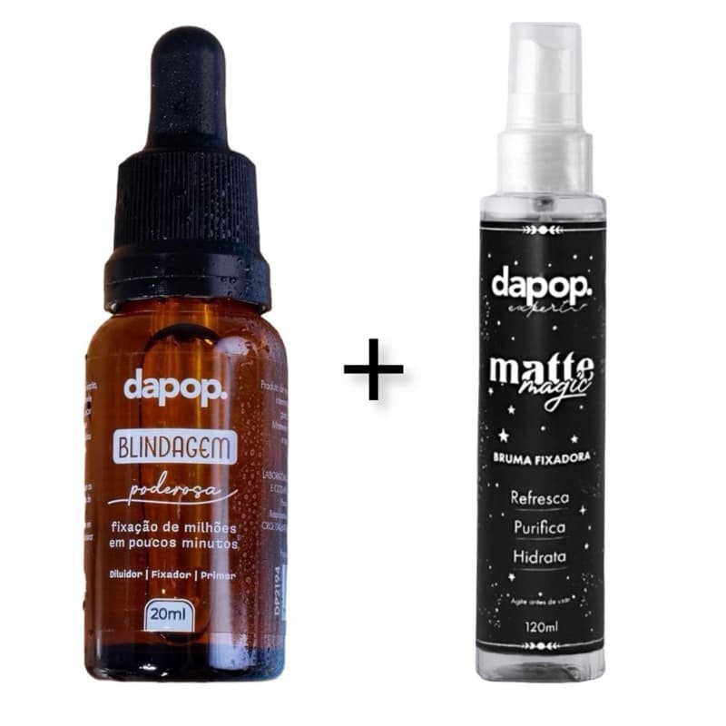 Kit Blindagem Poderosa Dapop 3 em 1 15ml+ Bruma Matte Dapop o Combo ideal Make Maquiagem Perfeita de Alta duração