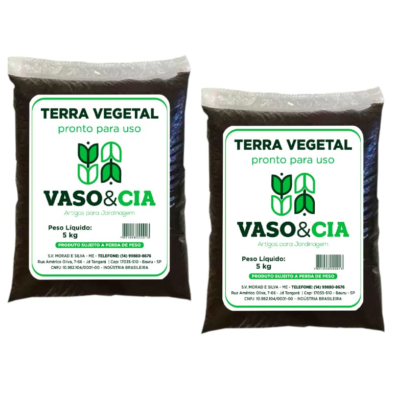Kit 02 Unidades - Terra Vegetal Adubada Orgânica 5 kg - Vasos Plantas Jardim - Vaso e Cia