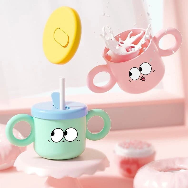 2 Copos Fofinho Infantil Bebe Com Tampa Canudo Duas Abas 250ML