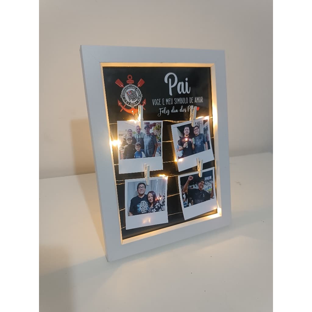 Porta Retrato Luzes Led Corinthians Personalizado com foto Dia dos Pais