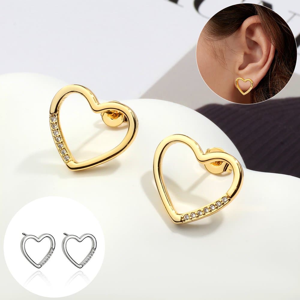 Brinco Femenino Delicado coração folheado platina zircônia cravejada Luxo