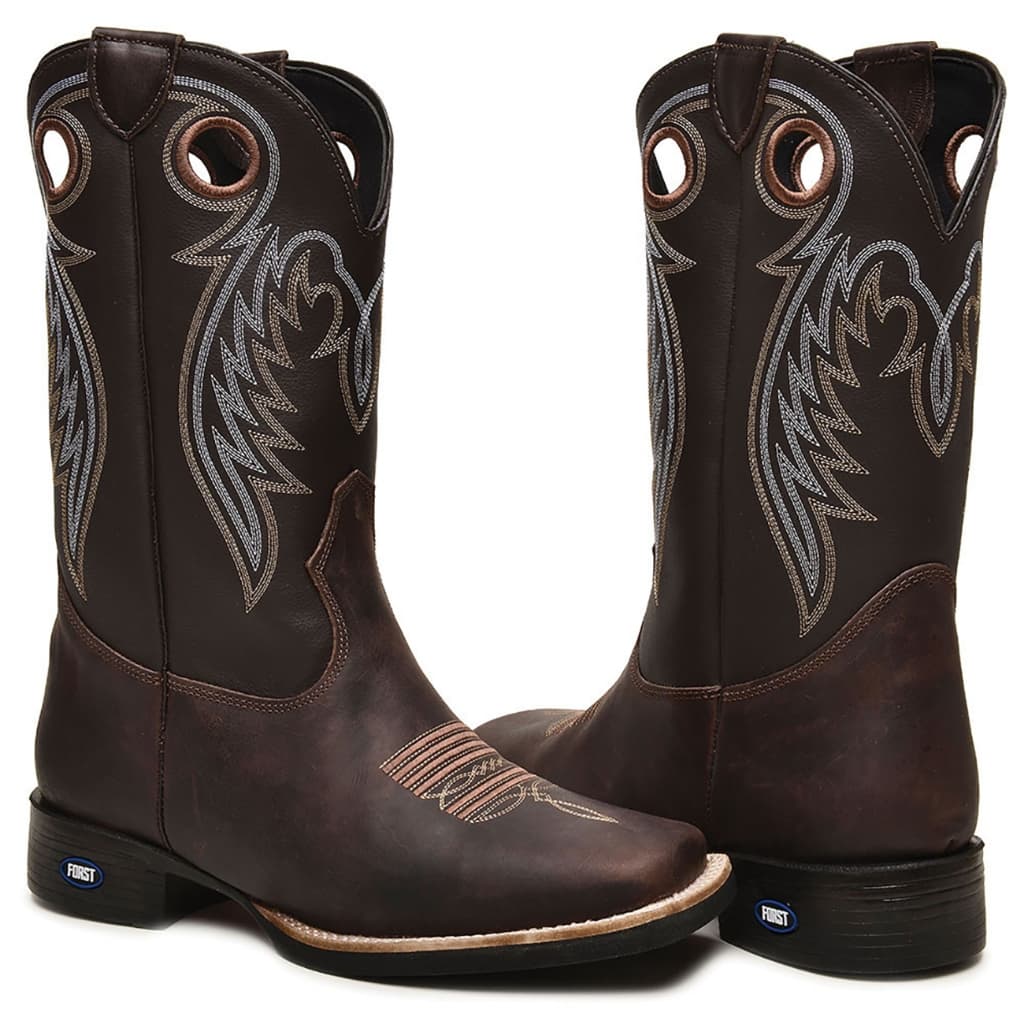 Bota Texana Masculina de Couro Bordado Americana Country Boiadeiro