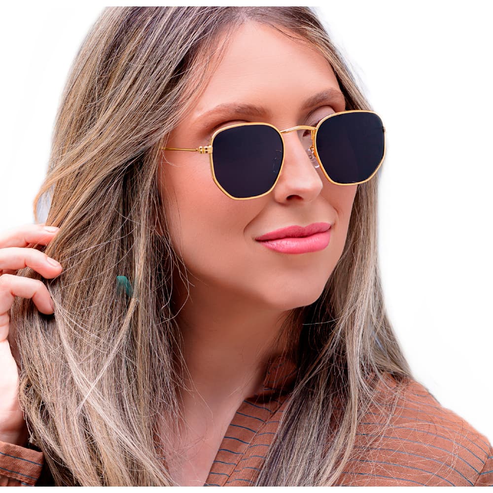 Óculos de Sol Hexagonal Retrô Vintage Masculino e Feminino – Estilo Fashion com Proteção UV400