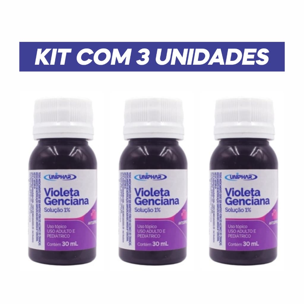 💜 Violeta Genciana Uniphar 30ml Kit 3 Unidades 🧴 Antisséptico Tópico