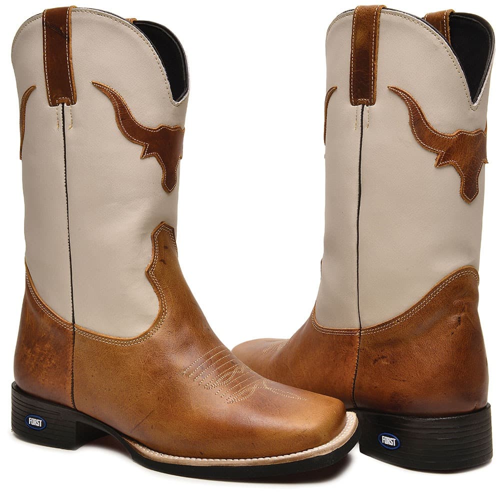 Bota Masculina Texana de Couro Bordado Americana Country Boiadeiro