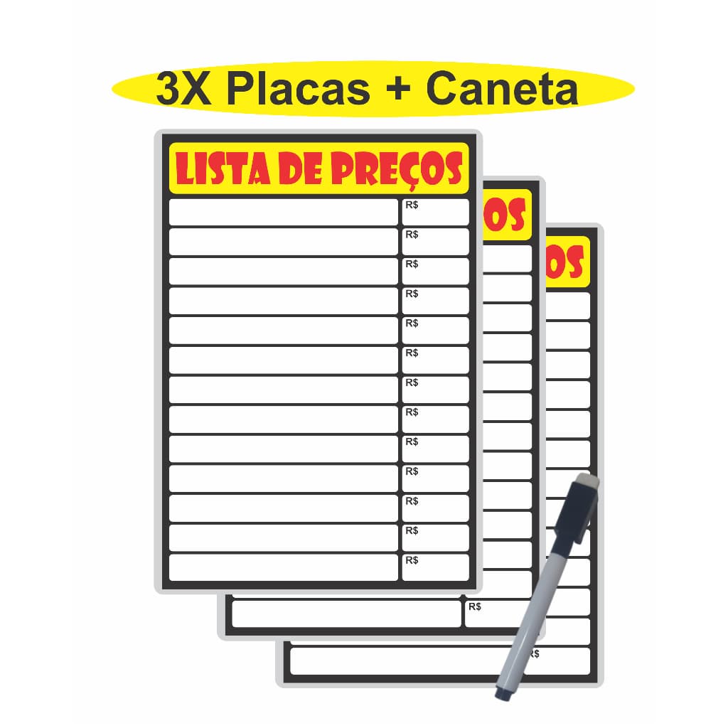 Placa Lista de Preços Reutilizável Placa Promoção Oferta