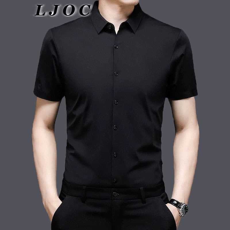Camisa Social Masculino Manga Curta Slim  Fácil De Botão Lisa