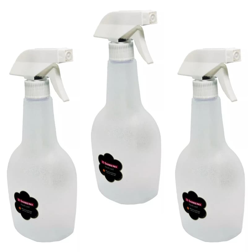 Kit 3 Borrifador de Água Pulverizador Manual 580 ml Transparente Sanremo