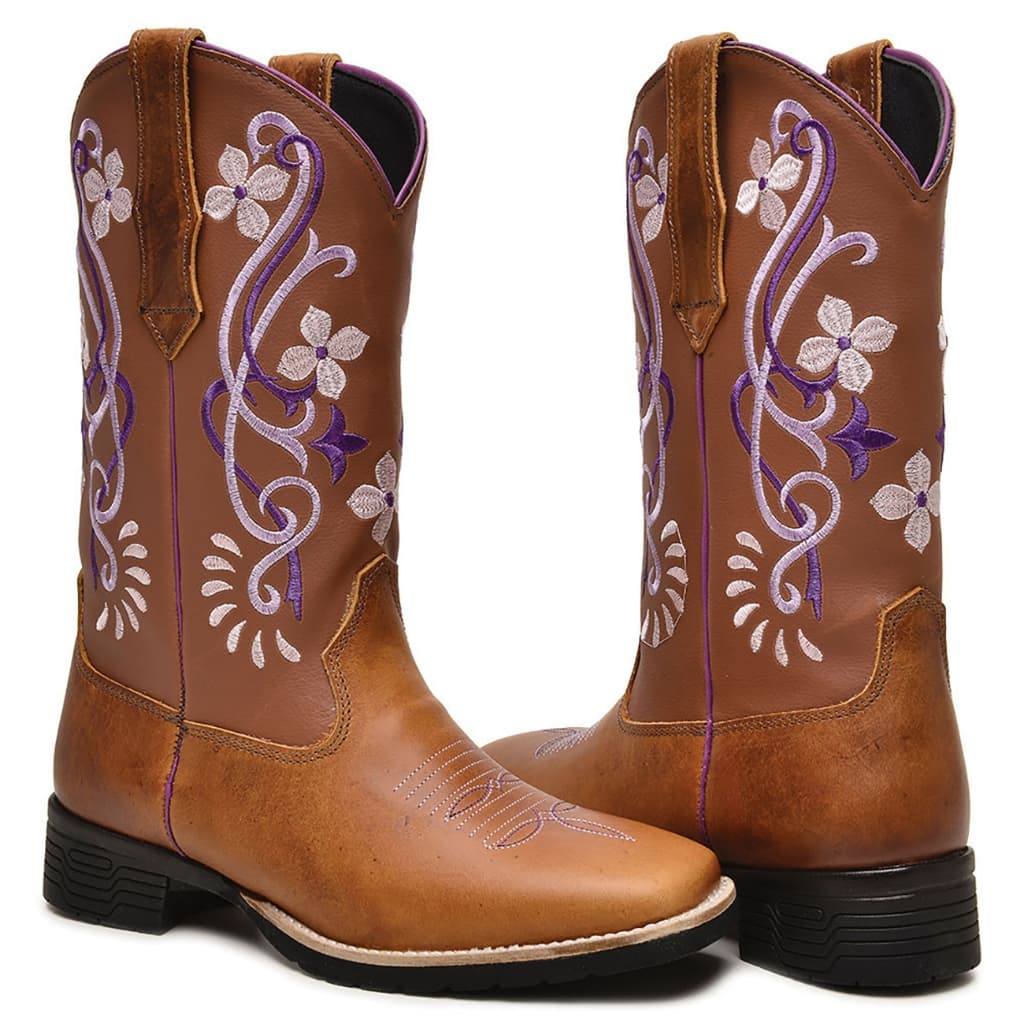 Bota Texana Feminina Country Bordado Flor Lançamento Luxuosa Quentinha Confortável