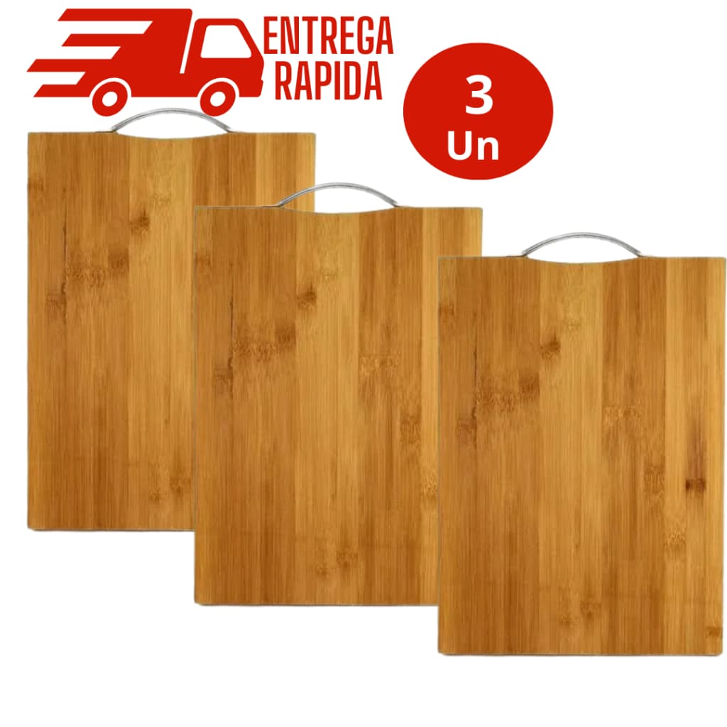 Kit 3 Tábua de Corte de Carne/Legumes Material Ecológico Bambu Com Alça
