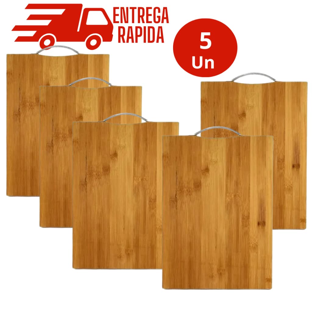 Kit 5 Tábua de Corte de Carne/Legumes Material Ecológico Bambu Com Alça