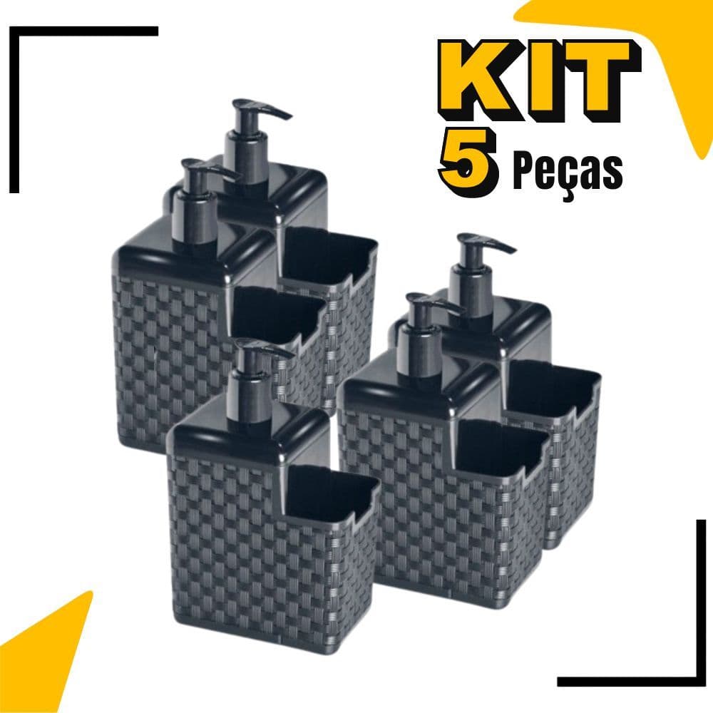 Kit com 5 Porta Detergente Sabão 2 em 1 Com Suporte Para Bucha Esponja Rattan