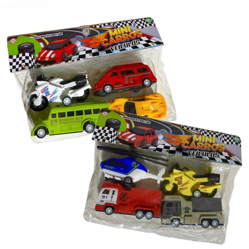 Kit 4 Carrinhos Mini Moto Caminhão Fricção Colorido Infantil