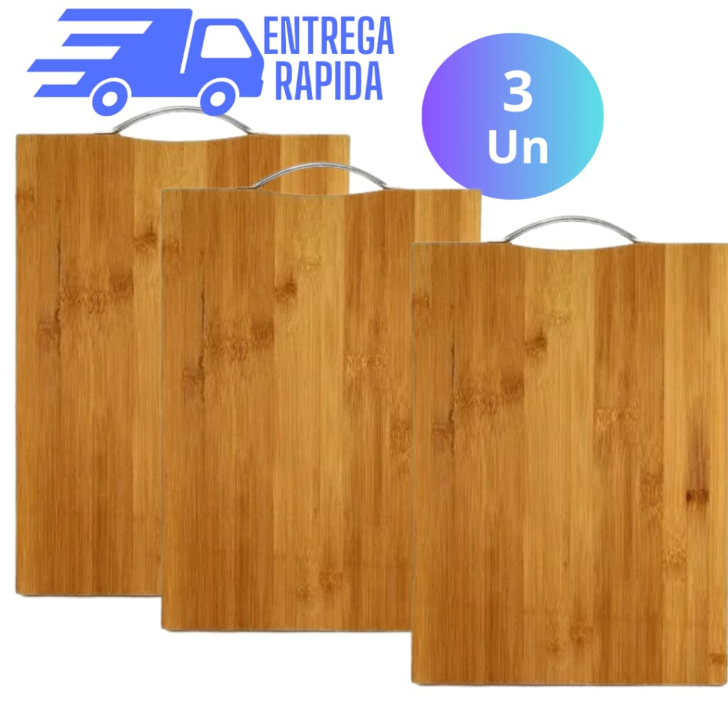 Kit 3 Tábua de Corte Carne e e Legumes Bambu Com Alça Tabua de Corte