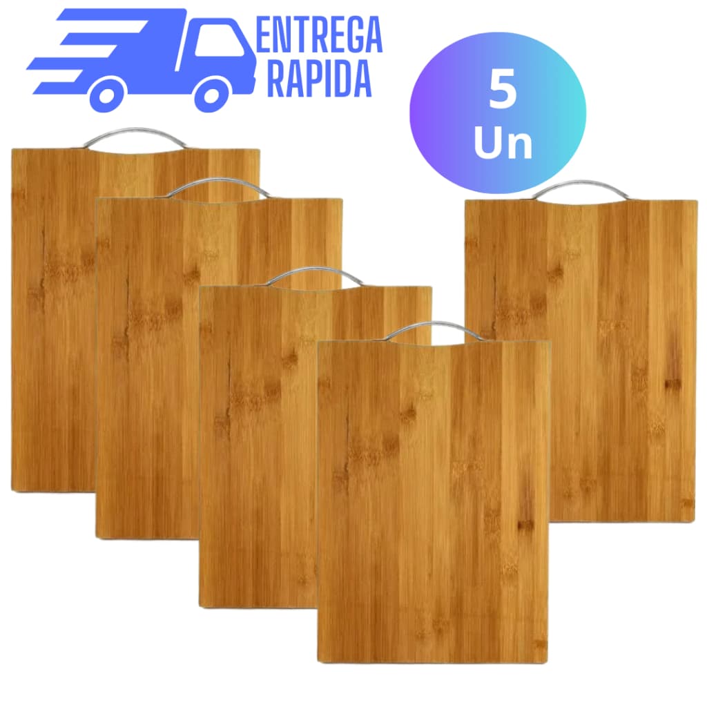 Kit 5 Tábua de Corte Carne e e Legumes Bambu Com Alça Tabua de Corte
