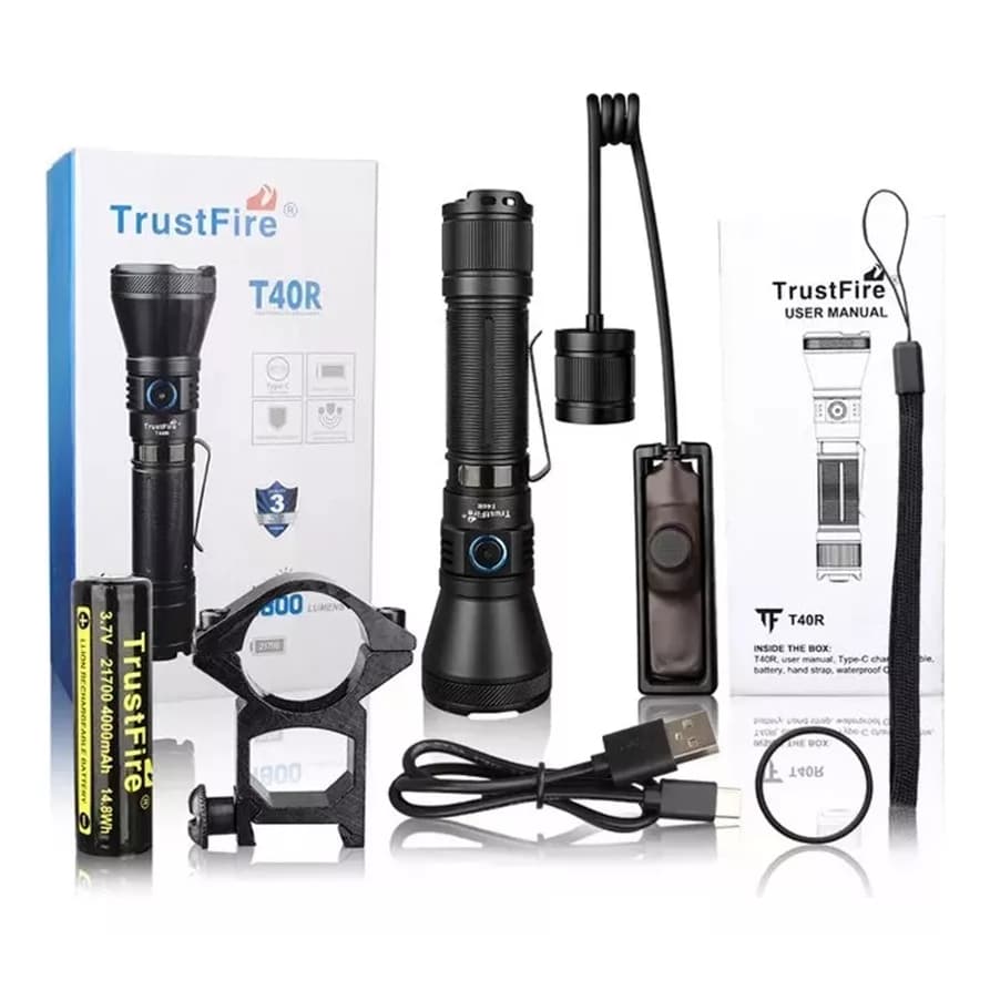 Lanterna Tática Trustfire T40r C/ Acessórios Longo Alcance 1800 Lúmens / 550 Metros Bateria 4000mAh