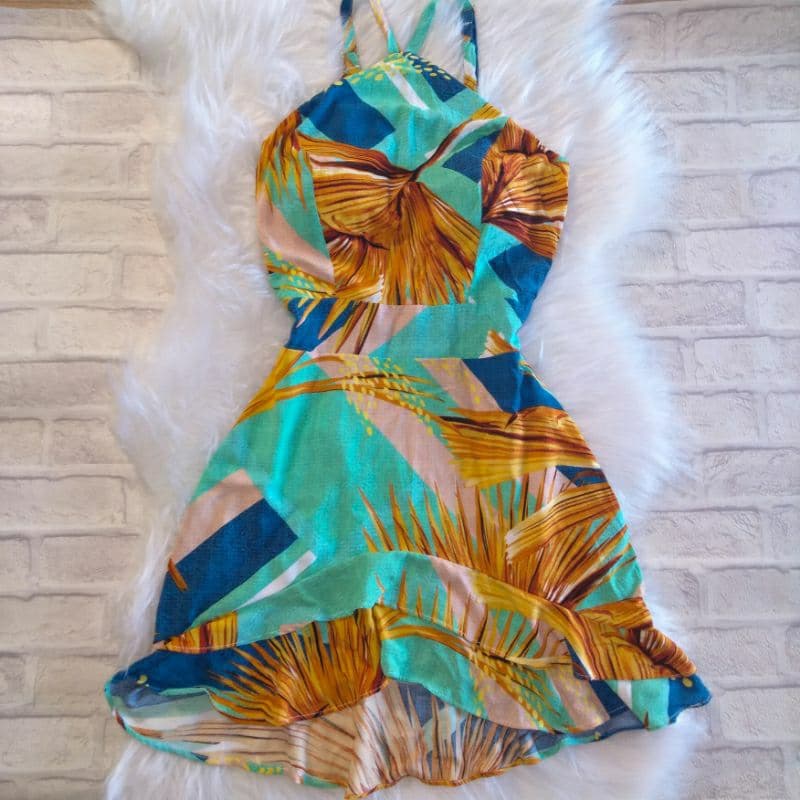 Vestido Viscose Acinturado Estampado com bojo