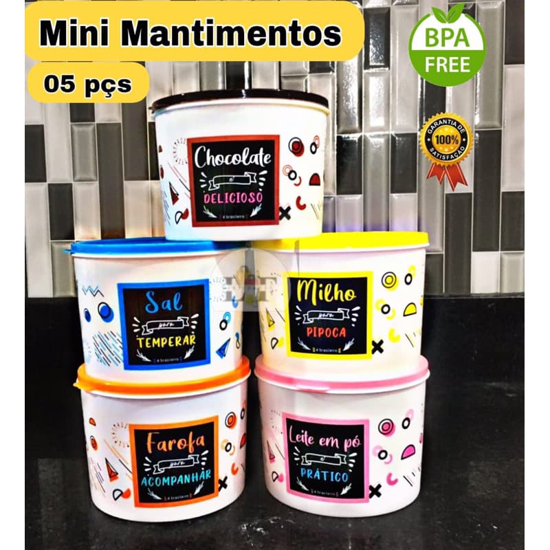 Kit conjunto jogo de potes 5 potes porta mantimentos 1 L kit decorado