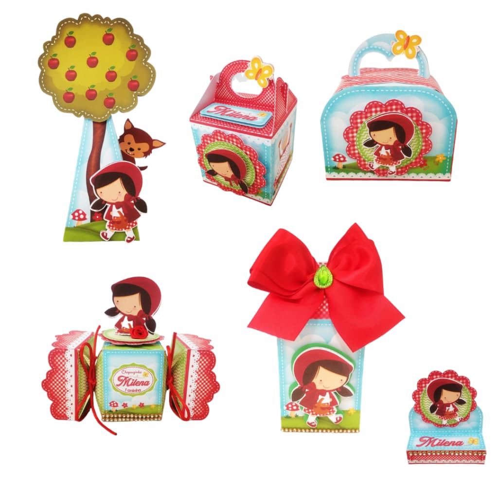 Kit Festa Chapeuzinho Vermelhor capuz vermelho aniversário personalizados caixinha