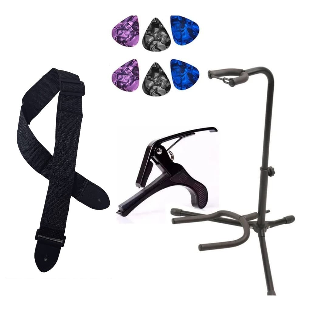 Correia Nylon Violão + Capotraste+ 6 Palhetas+ Suporte Chão