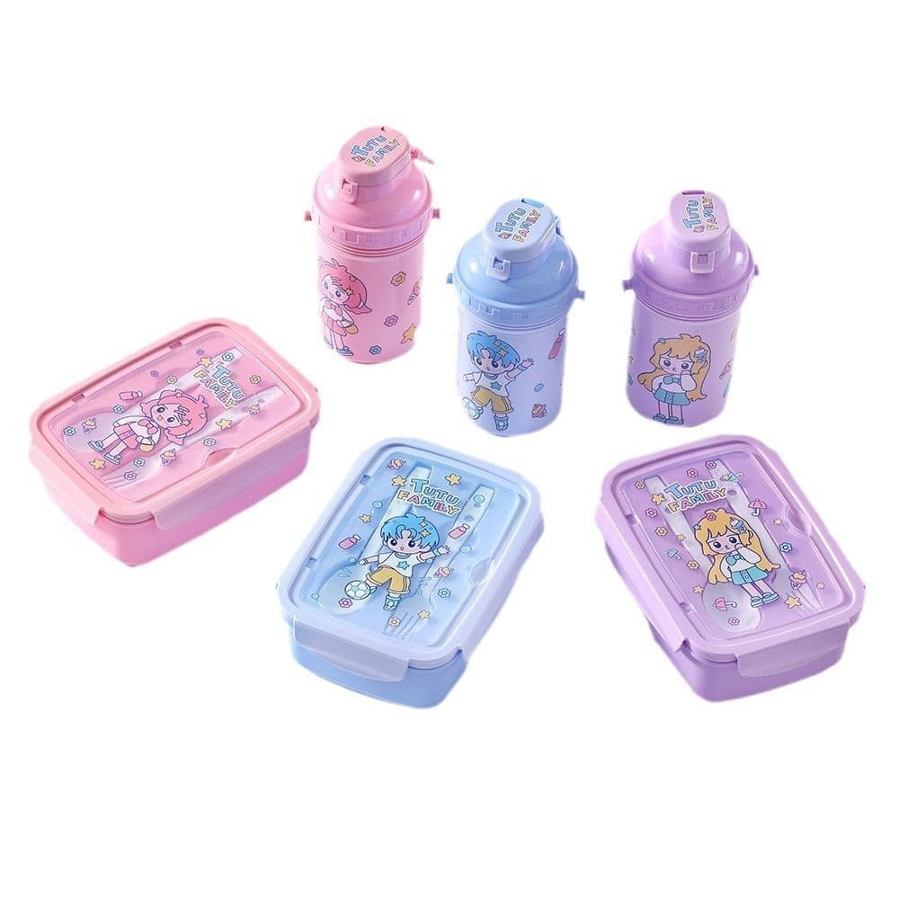 Kit Marmita Infantil Tutu Family + Garrafinha Canudo De Silicone E 2 Talheres