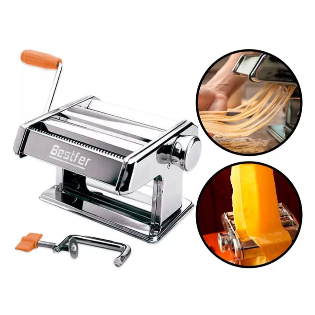 Máquina Macarrão 3 Massas Caseira Cilindro Inox Lasanha Fettuccine Pastel Bestfer Manivela