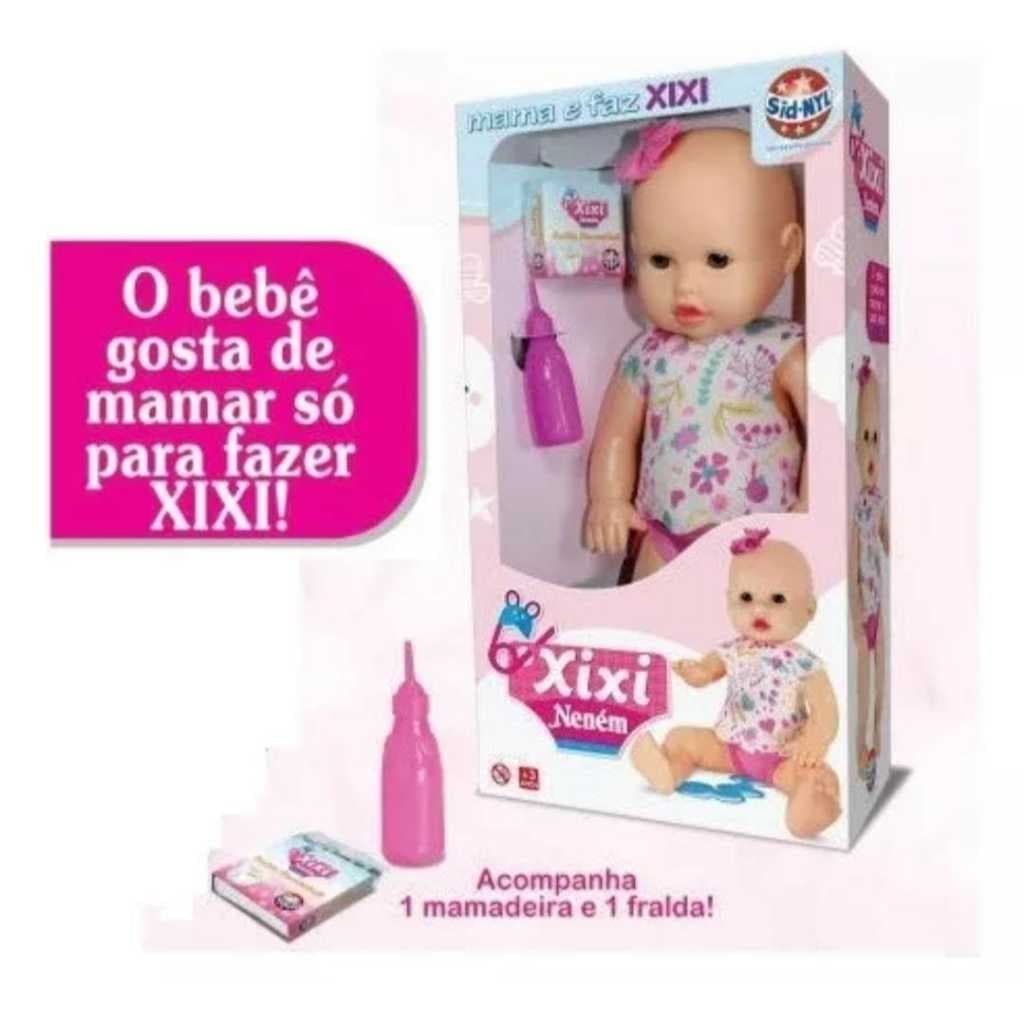 Boneca Faz Xixi Neném Bebê Com Mamadeira E Fralda