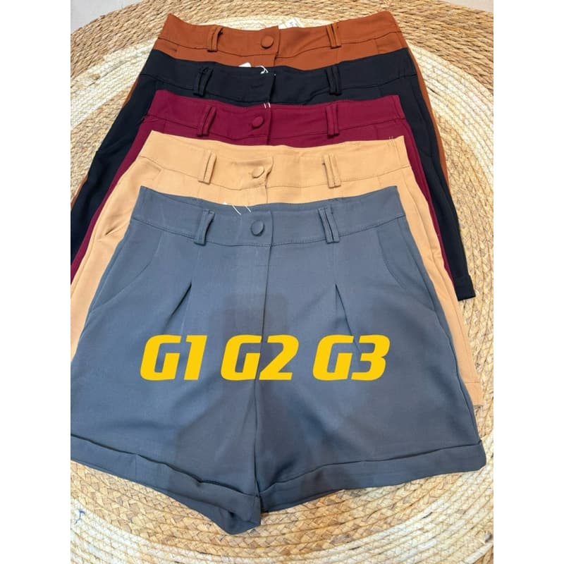 feminina short pluz size sem cinto tecido alfaiataria -803