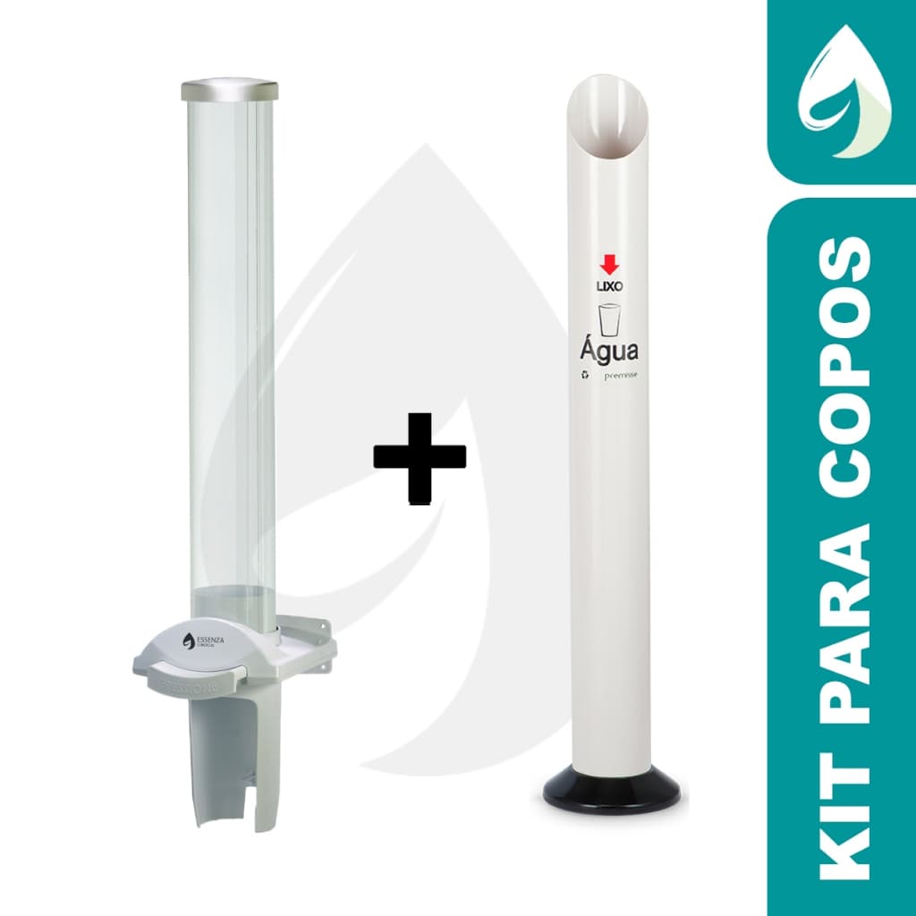 Kit Lixeira Para Copos Branco + Dispenser Porta Copos 150/200ml
