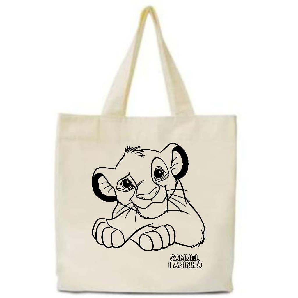 Kit 35 Ecobag Sacola Sustentável 30x30 Silk 1 Cor 20x28 Personalizada O Rei Leão para Colorir
