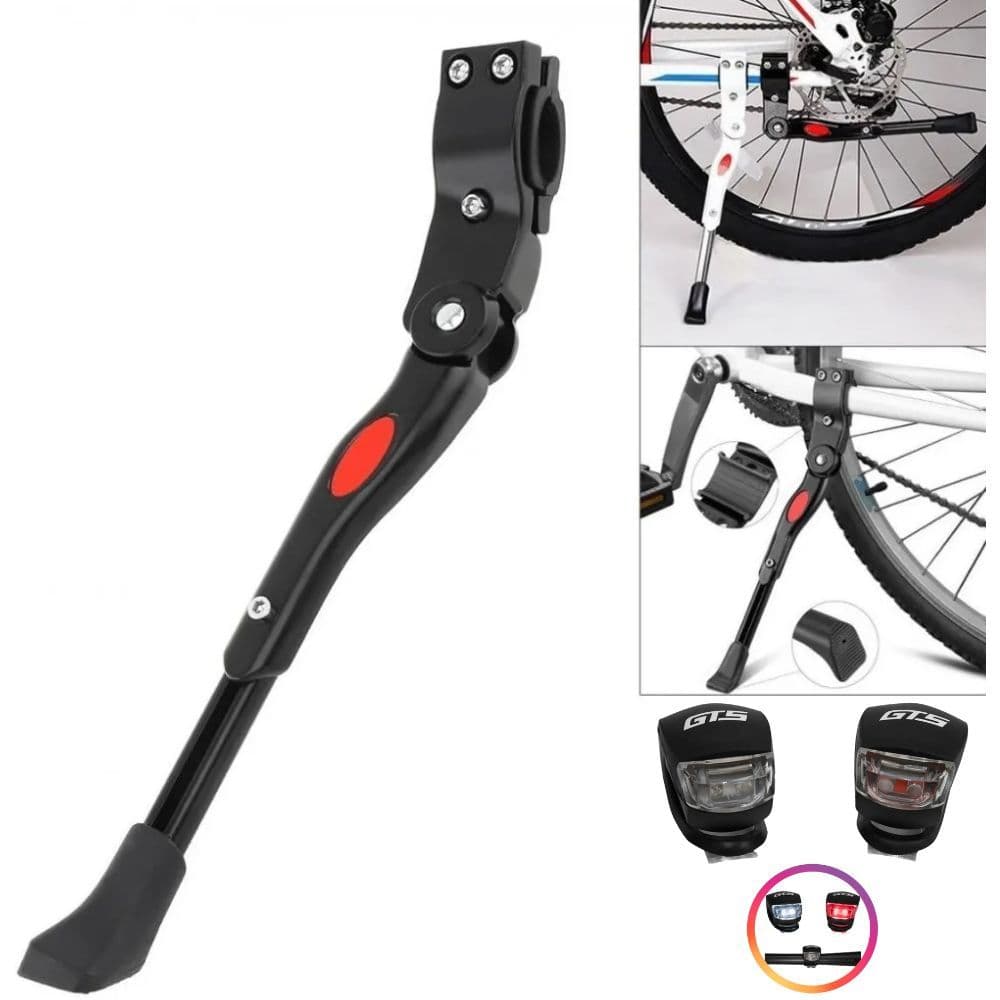 Descanso Bicicleta Pezinho Lateral Aro 20 a 29 + Par Sinalizador Bike