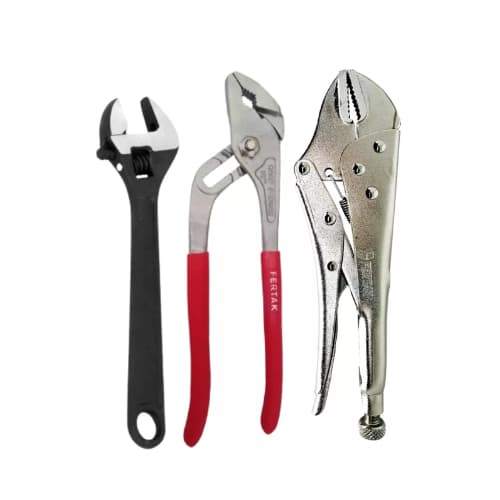 Kit Jogo 3 Peças Chave Inglesa 8 Alicate Pressão Alicate Bomba Dágua Bico De Papagaio